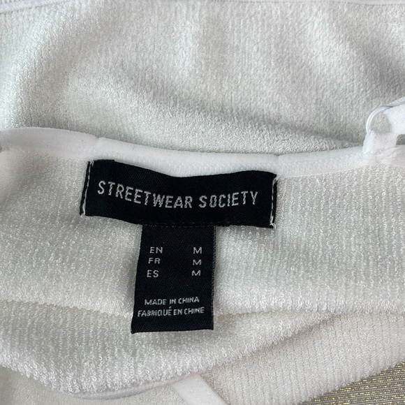 Streetwear Society Ribbed Crop White Cami Tank Top Adjustable Spaghetti Straps M - Picture 4 of 8
